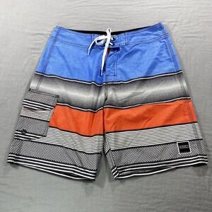 Ezekiel Board Shorts Mens 32 Blue White Striped Swim Trunks‎ Cargo 10" Inseam